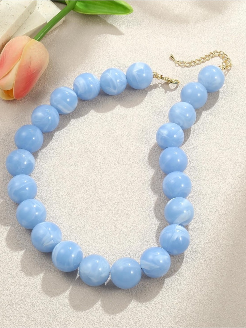 Sky Light Blue Dopamine Marbled Beaded Necklace NEW - Picture 5 of 6